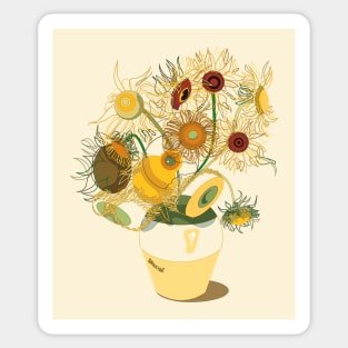 Vincent van Gogh 12 Sunflowers Lineart Sticker